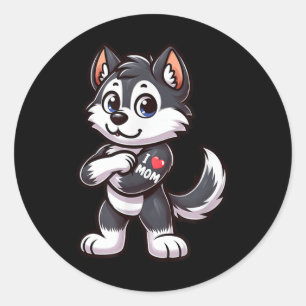 Pegatina Redonda Husky I Love Mom Funny Dog Tattoo