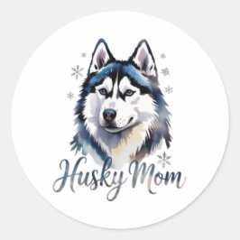 Pegatina Redonda Husky Mom Siberian Husky Watercolor Sticker Husky 