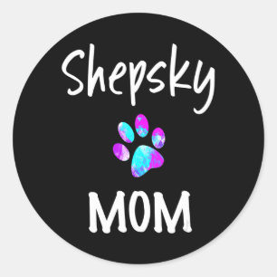 Pegatina Redonda Husky  Shepsky Mom German Shepherd Husky Dog
