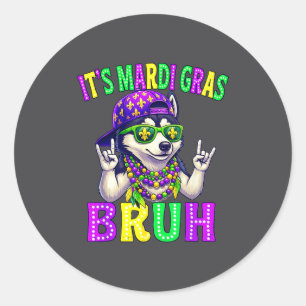 Pegatina Redonda Husky Siberiano Bruh Mardi Gras Niños Niñas Carnav