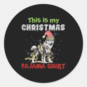 Pegatina Redonda Husky Siberiano Este Es Mi Navidad Pajama Xmas