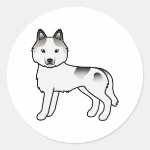 Pegatina Redonda Husky Siberiano Pío Gris Perro de Dibujos Animados
