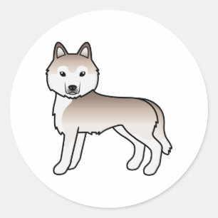 Pegatina Redonda Husky Siberiano Rojo Claro Perro De Dibujos Animad