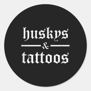 Pegatina Redonda Huskys Y Tattoos Graciosos Tattooed Dueed Dog Tatt