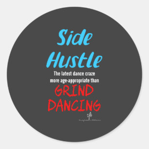 Pegatina Redonda Hustle lateral vs. Danzamiento de hierba Neon Blue