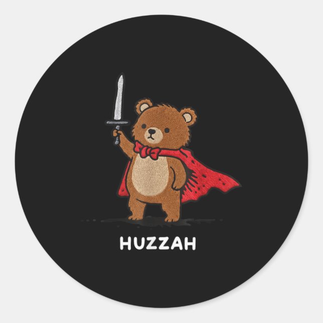 Pegatina Redonda Huzzah Bear Knight Funny Sword Meme Quote  (Anverso)