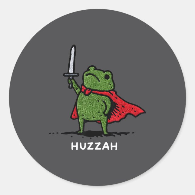 Pegatina Redonda Huzzah Frog Knight Funny Sword Meme Quote  (Anverso)