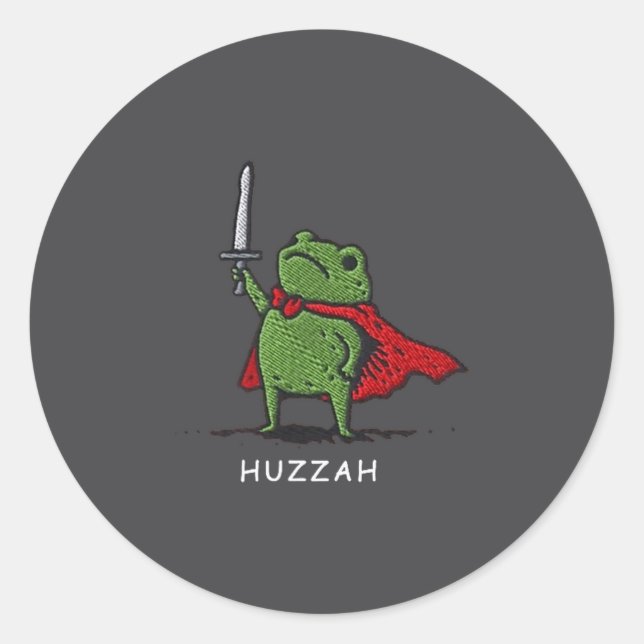 Pegatina Redonda Huzzah Frog Knight Funny Sword Meme Quote  (Anverso)