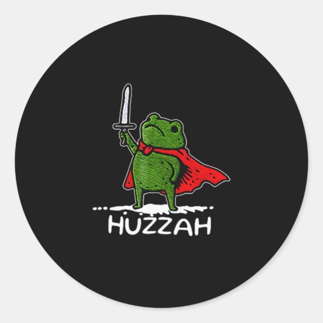 Pegatina Redonda Huzzah Frog Knight Funny Sword Meme Quote  (Anverso)