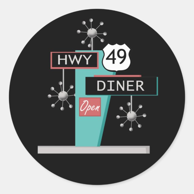 Pegatina Redonda HWY 49 Diner (Anverso)