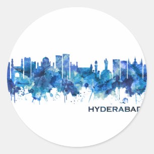 Pegatina Redonda Hyderabad Telangana Skyline Blue
