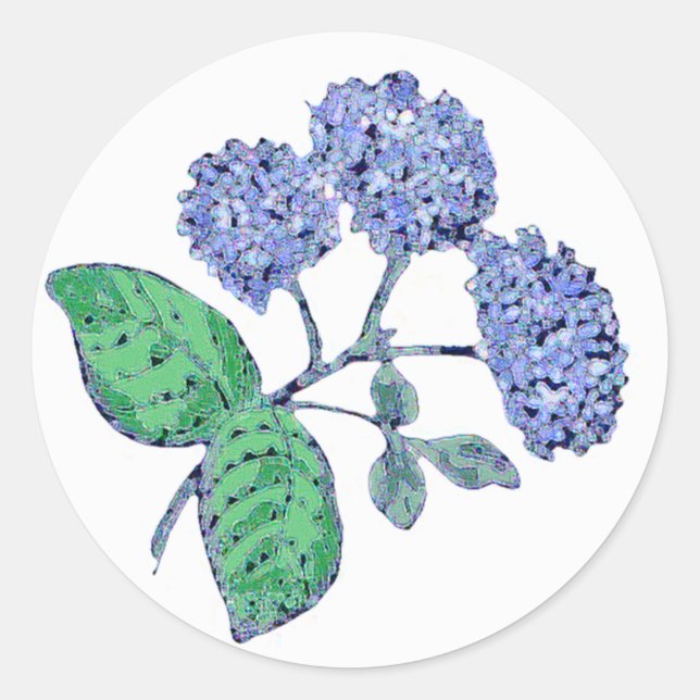 Pegatina Redonda Hydrangea azul (Anverso)