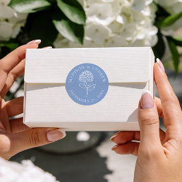 Pegatina Redonda Hydrangea Azul Clásica Bodas Personalizadas