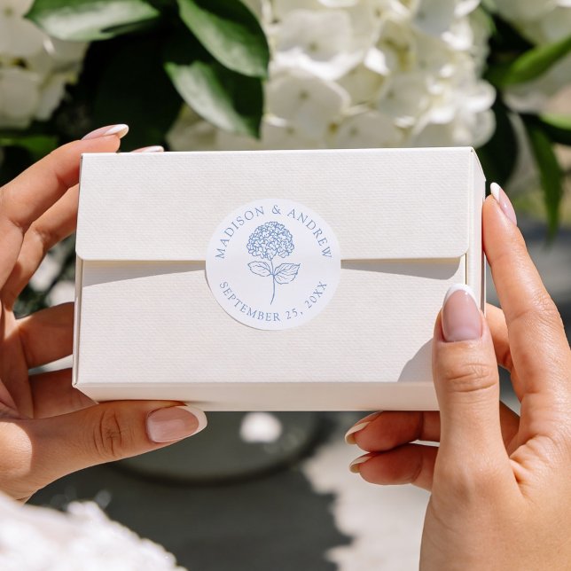 Pegatina Redonda Hydrangea Azul Clásica Bodas Personalizadas (Subido por el creador)