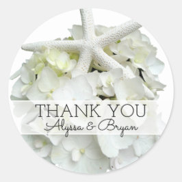 Pegatina Redonda Hydrangea Blanca Starfish Boda Gracias