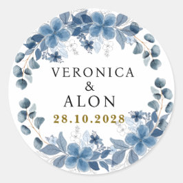 Pegatina Redonda Hydrangea Elegant White Rose Floral Wedding 