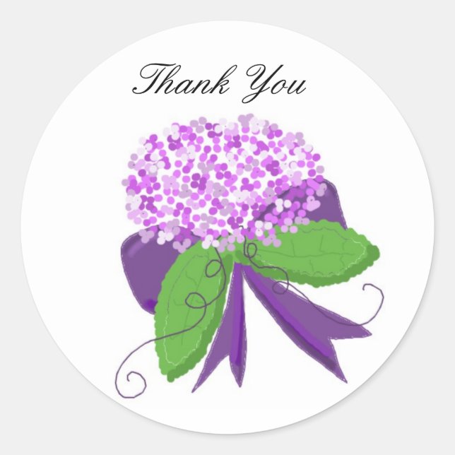 Pegatina Redonda Hydrangea Morada Gracias (Anverso)