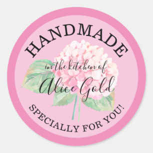 Pegatina Redonda Hydrangea rosa HANDMADE   Regalos de lata