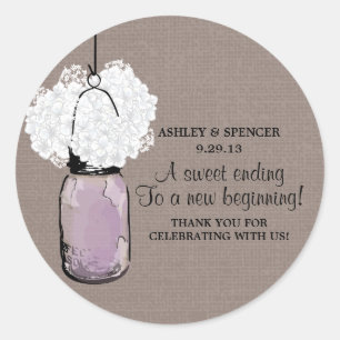 Pegatina Redonda Hydrangea y Mason Jar ruso