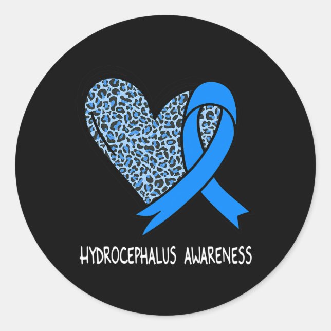 Pegatina Redonda Hydrocephalus Awareness Blue Ribbon (Anverso)