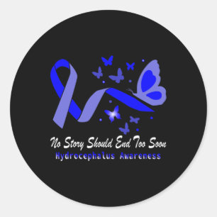 Pegatina Redonda Hydrocephalus Awareness Butterflies Soporte Blue R