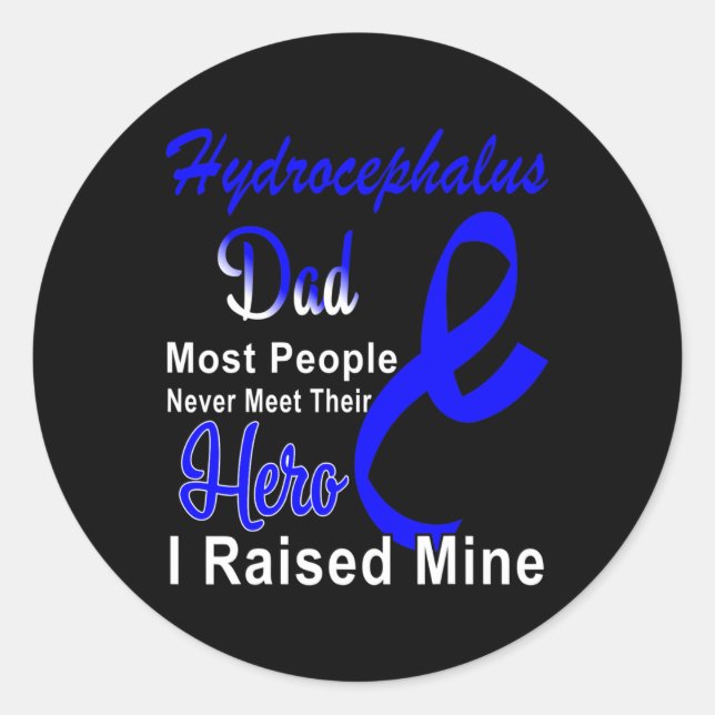 Pegatina Redonda Hydrocephalus Awareness Dad Blue Ribbon Father Sup (Anverso)