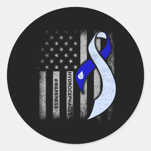 Pegatina Redonda Hydrocephalus Survivor USA Bandera Guerrero de Con (Anverso)