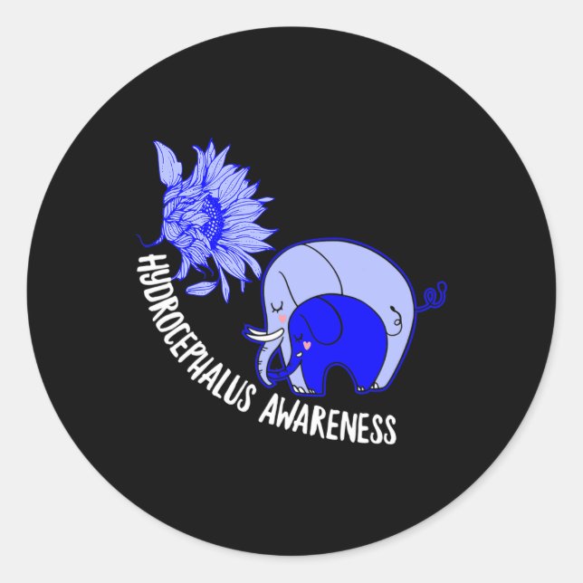 Pegatina Redonda Hydrocephalus Warrior Elephant Hydrocephalus Aware (Anverso)
