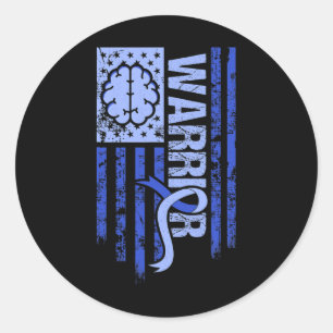 Pegatina Redonda Hydrocephalus Warrior Flag Blue Ribbon Awareness M