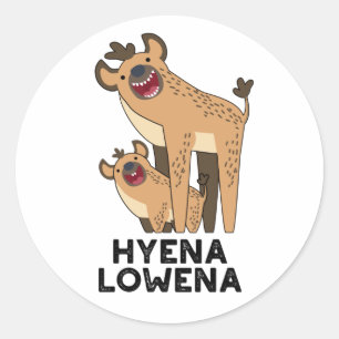 Pegatina Redonda Hyena Lowena Funny Animal Hyena Pun