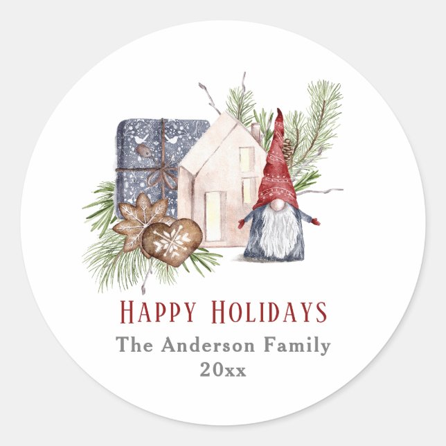 Pegatina Redonda Hygge Navidades Gnome Vacaciones Nórdicas (Anverso)