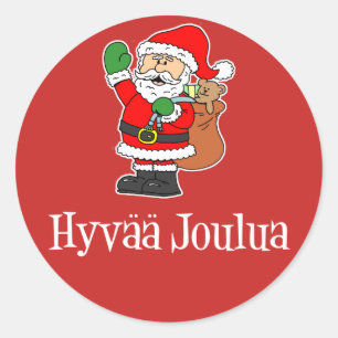 Pegatina Redonda Hyvaa Joulua Navidades finlandeses Santa Red