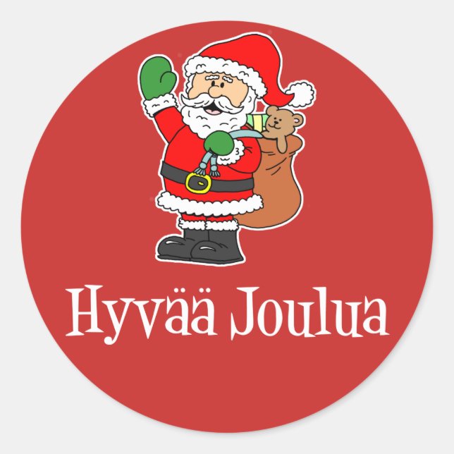 Pegatina Redonda Hyvaa Joulua Navidades finlandeses Santa Red (Anverso)