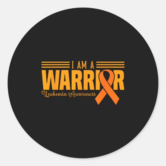 Pegatina Redonda I Am A Warrior Funny Leukemia Blood Cancer Awarene (Anverso)