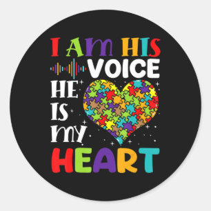 Pegatina Redonda I Am His Voice He Is My Heart Autism Awareness Mom