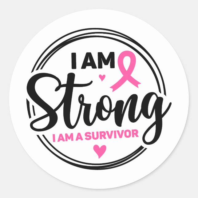 Pegatina Redonda I Am Strong Breast Cancer Awareness (Anverso)