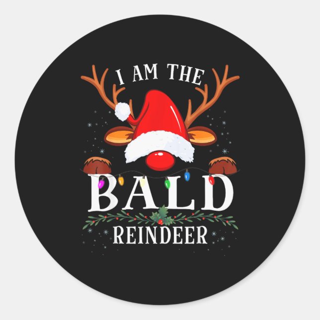 Pegatina Redonda I Am The Bald Reindeer Christmas Family  (Anverso)