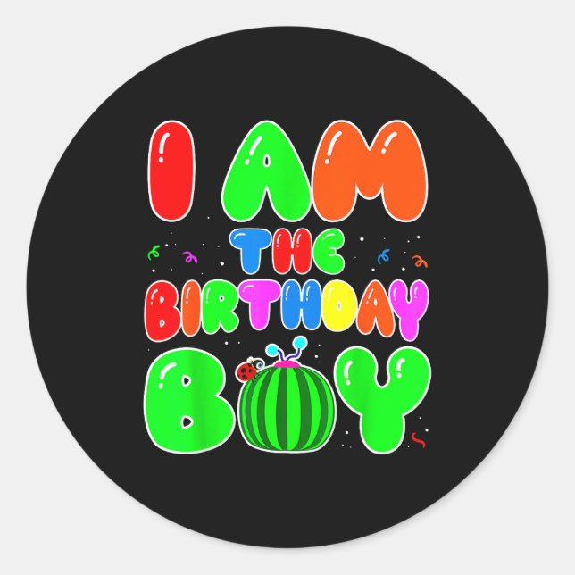 Pegatina Redonda I Am The Birthday Boy Funny Watermelon Birthday Fa (Anverso)