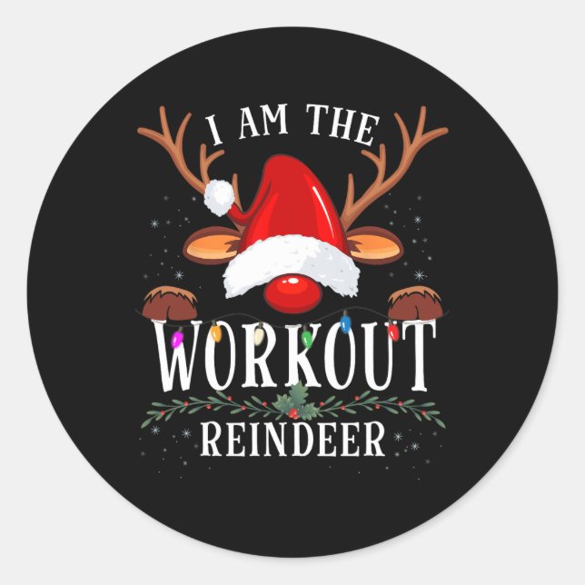 Pegatina Redonda I Am The Workout Reindeer Christmas Family  (Anverso)