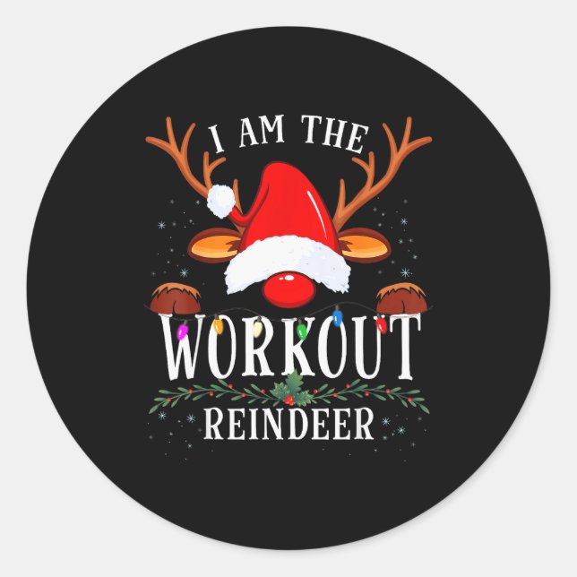 Pegatina Redonda I Am The Workout Reindeer Christmas Family  (Anverso)
