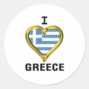 Pegatina Redonda I bandera Grecia del corazón