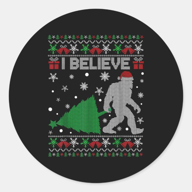 Pegatina Redonda I Believe Big Foot Sasquatch Christmas  (Anverso)