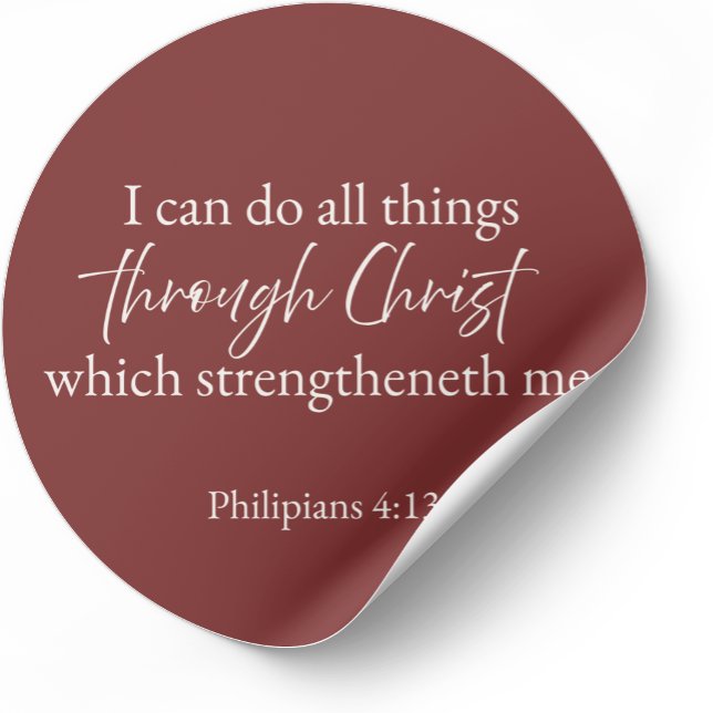 Pegatina Redonda I Can Do All Things Philippians 4:13 Christian (Minimalist Bible verse sticker — Philippians 4:13)