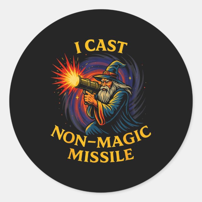 Pegatina Redonda I Cast Non-magic Missile Funny Wizard Parody Meme  (Anverso)