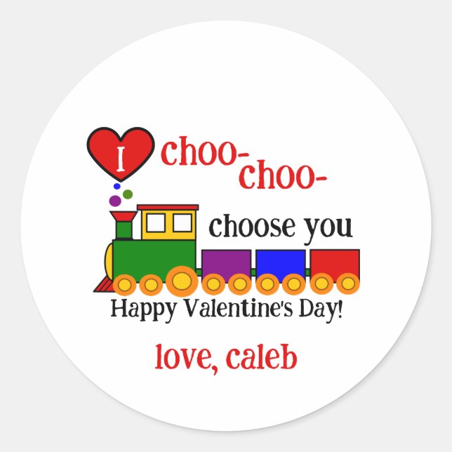 Pegatina Redonda I choo-choo Valentine's Day Kid's Name (Anverso)