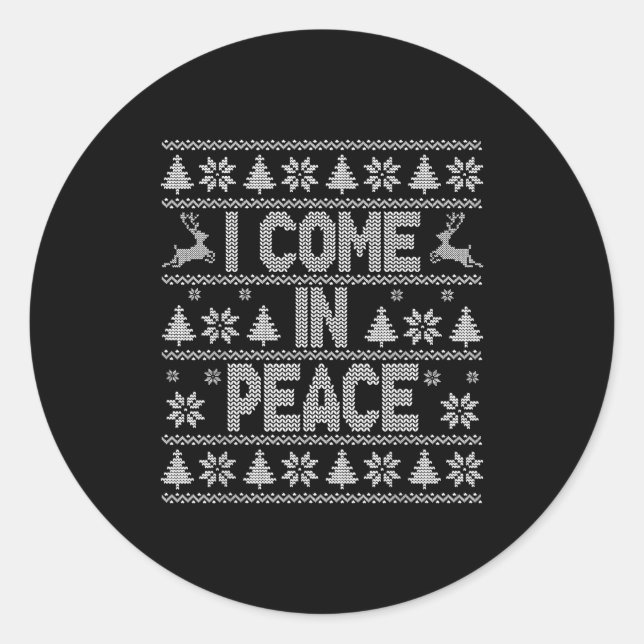 Pegatina Redonda I Come In Peace Couple Matching Ugly Christmas Swe (Anverso)