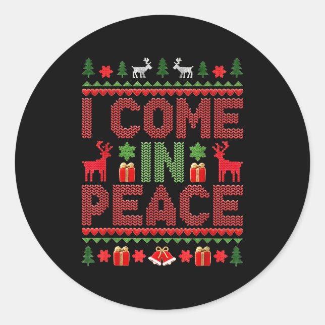 Pegatina Redonda I Come In Peace Couple Matching Ugly Christmas Swe (Anverso)