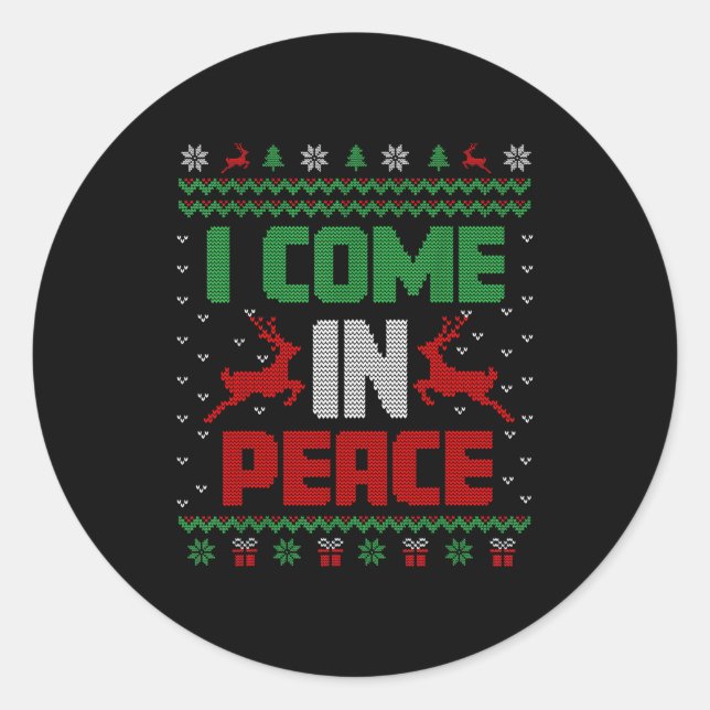 Pegatina Redonda I Come In Peace Couple Matching Ugly Christmas Swe (Anverso)