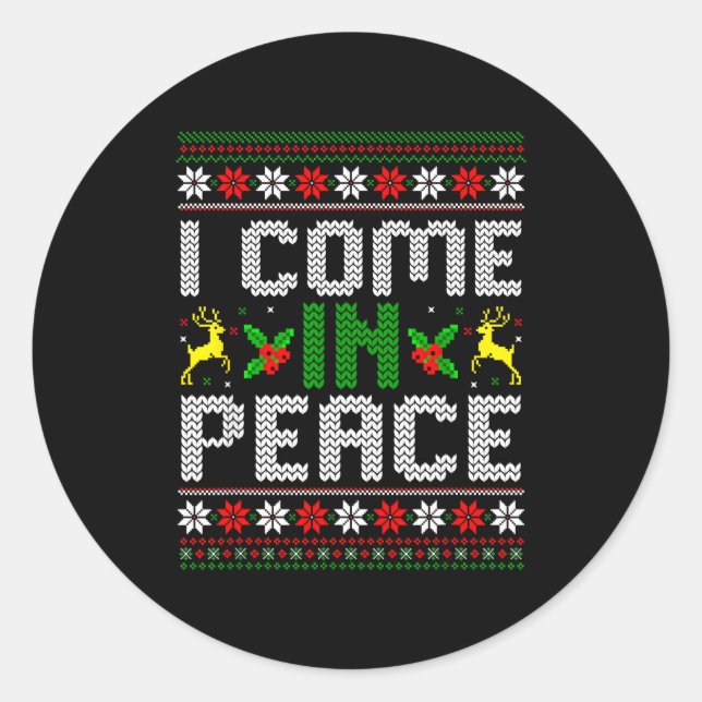 Pegatina Redonda I Come In Peace Couple Matching Ugly Christmas Swe (Anverso)