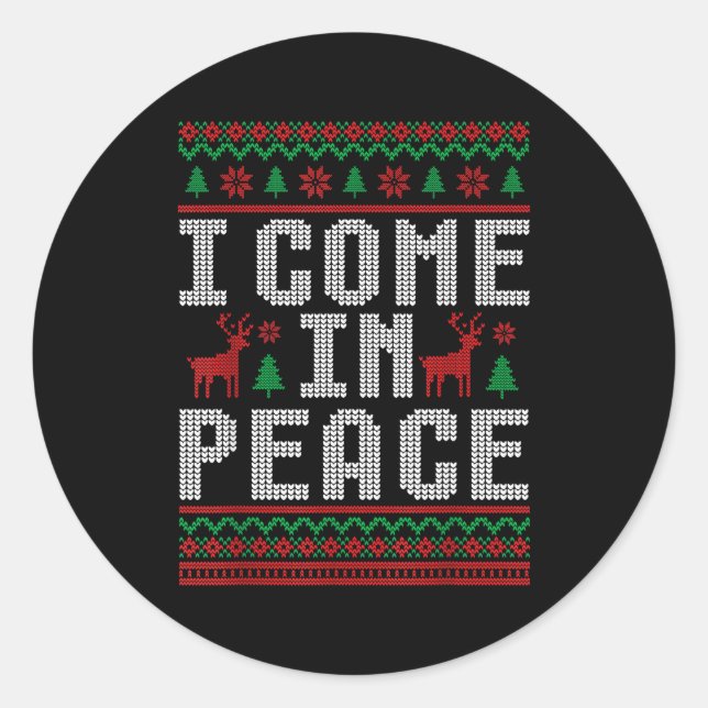 Pegatina Redonda I Come In Peace Couple Matching Ugly Christmas Swe (Anverso)